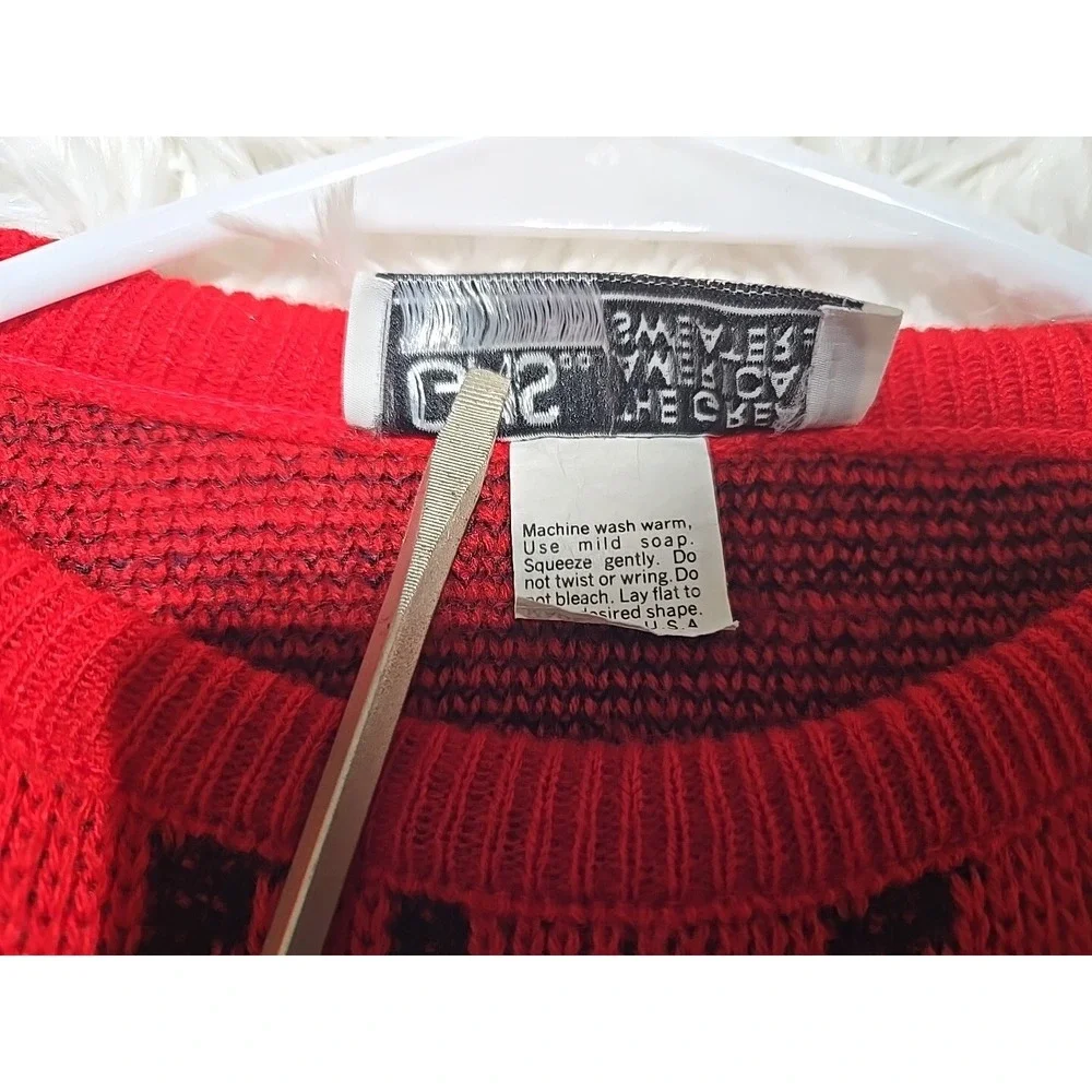 Vintage Abstract Sweater 80s S/M Pullover Knit All-Over Red GAS Great‎ American